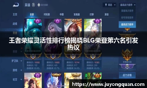 王者荣耀灵活性排行榜揭晓BLG荣登第六名引发热议